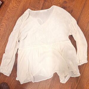 ILLA ILLIA White Embroidered Tassels Long Sleeve Boho Blouse Women Size M